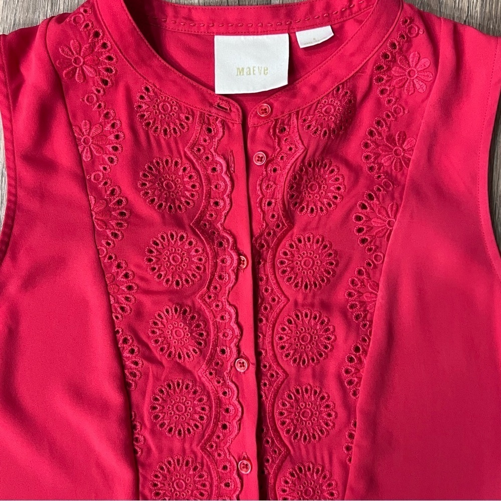 Anthropologie Maeve Top Blouse Marguerite Blouse Red Sleeveless Tank Tomato Lace - Picture 6 of 10